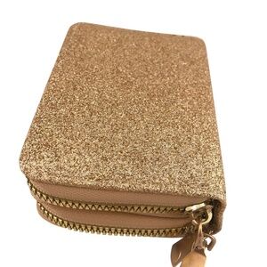 Gold Glitter Accordion Zip Wallet / Coin Purse – Double Zip Organizer